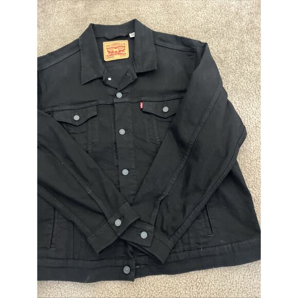 Levis Trucker Jacket Mens Medium Black Denim Button Front Red Tab XXL - Picture 4 of 5